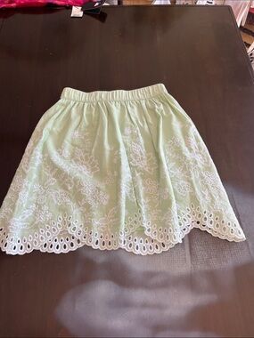 LOFT Mint Green Eyelet Embroidered Skater Skirt